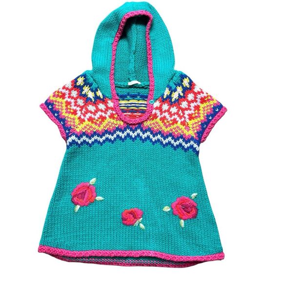 United Colors Of Benetton Other - United Colors of Benetton Rainbow Embroidered Floral Fair Isle Girl Sweater 6-9m